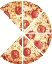 Photograph of a pizza originally with eight equal-size slices, now showing six