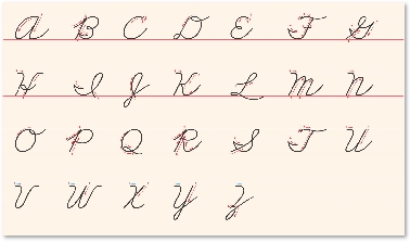 Illustration of the cursive capital letters of the alphabet