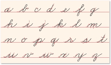 Illustration of the cursive lowercase letters of the alphabet